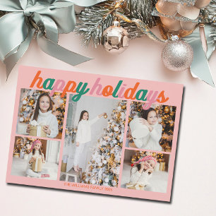 Cartão De Festividades Colagem de Fotos Cor-de-Rosa de Feliz Natal Retrô