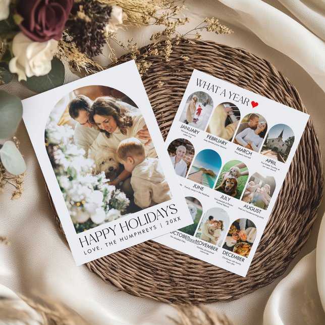 Cartão De Festividades Colagem de Fotos da Família Arch - Ano em Revisão (Criador carregado)