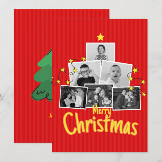 Cartão De Festividades Colagem de Fotos da Família Árvore Feliz Natal Ver