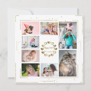 Cartão De Festividades Colagem de Fotos da Família com Brilho Dourado Fel