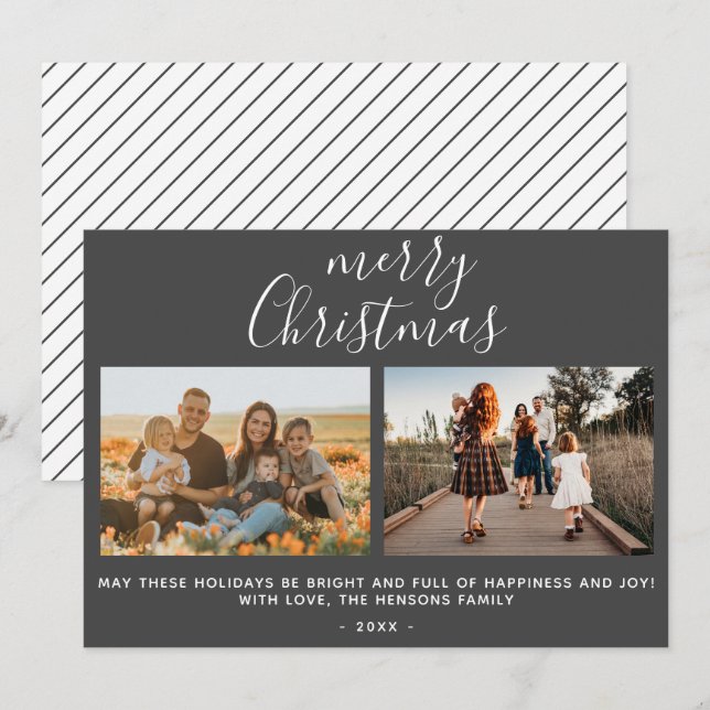 Cartão De Festividades Colagem de Fotos da Família com Letra Cinza - Feli (Frente/Verso)
