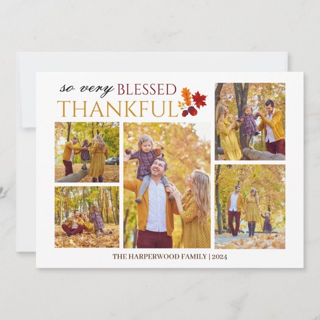Cartão De Festividades Colagem de fotos da família de ação de graças Eleg (Frente)