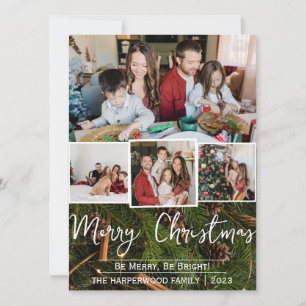 Cartão De Festividades Colagem de Fotos da Família de Natal Elegante Rust