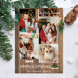 Cartão De Festividades Colagem de Fotos da Família de Natal Elegante Rust