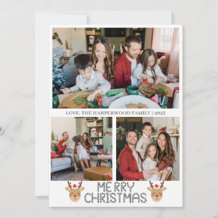 Cartão De Festividades Colagem de Fotos da Família de Script de Reindeer