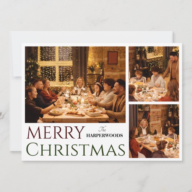 Cartão De Festividades Colagem de Fotos da Família de Script de Reindeer  (Frente)