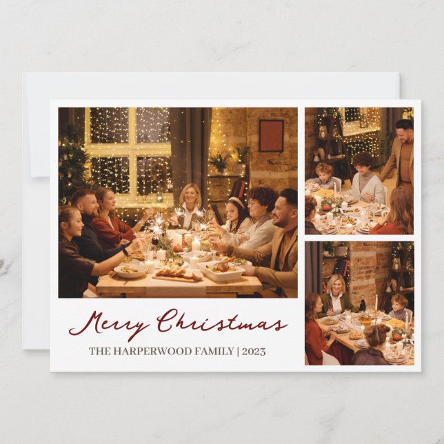 Cartão De Festividades Colagem de Fotos da Família de Script de Reindeer  (Frente)