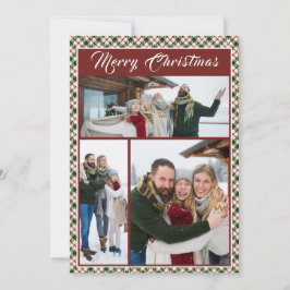 Cartão De Festividades Colagem de Fotos da Família em Xadrez no Natal