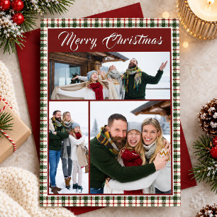 Cartão De Festividades Colagem de Fotos da Família em Xadrez no Natal