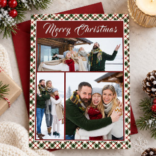 Cartão De Festividades Colagem de Fotos da Família em Xadrez no Natal