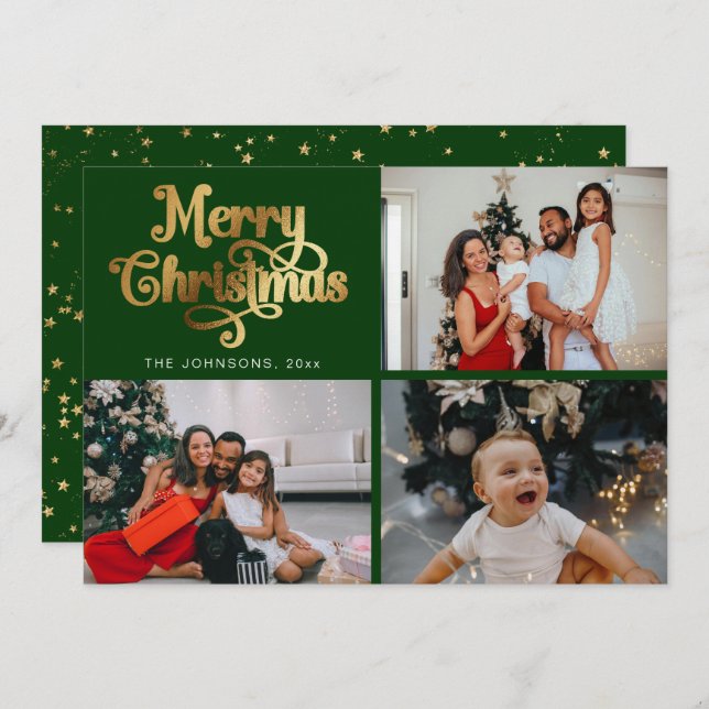 Cartão De Festividades Colagem de Fotos da Família Feliz e Feliz Natal Fa (Frente/Verso)