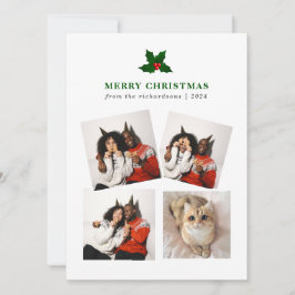 Cartão De Festividades Colagem de Fotos da Família Floral de Natal Elegan