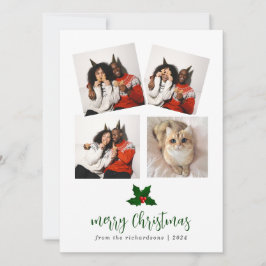 Cartão De Festividades Colagem de Fotos da Família Floral de Natal Elegan