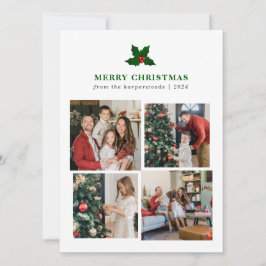 Cartão De Festividades Colagem de Fotos da Família Floral de Natal Elegan