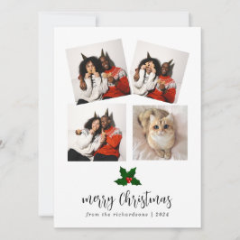 Cartão De Festividades Colagem de Fotos da Família Floral de Natal Elegan