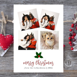 Cartão De Festividades Colagem de Fotos da Família Floral de Natal Elegan