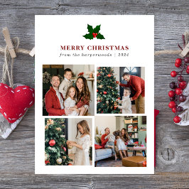 Cartão De Festividades Colagem de Fotos da Família Floral de Natal Elegan