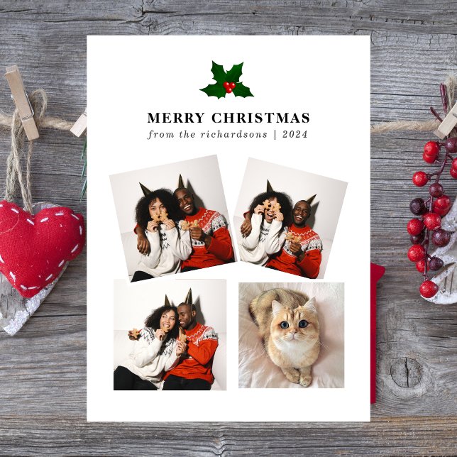 Cartão De Festividades Colagem de Fotos da Família Floral de Natal Elegan (Criador carregado)