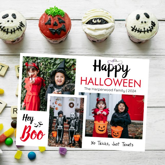 Cartão De Festividades Colagem de Fotos da Família Halloween Boo Spooky (Criador carregado)