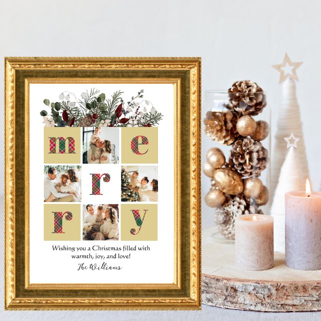 Cartão De Festividades Colagem de Fotos da Família, Moderna, Floral, Nata (Criador carregado)