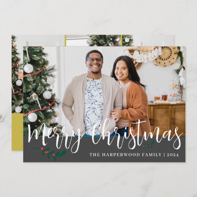 Cartão De Festividades Colagem de Fotos da Família Natal Moderna Elegante (Frente/Verso)