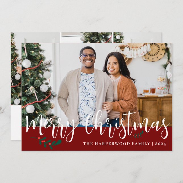 Cartão De Festividades Colagem de Fotos da Família Natal Moderna Elegante (Frente/Verso)