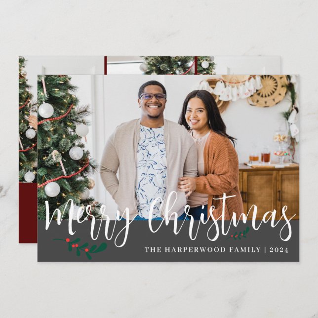 Cartão De Festividades Colagem de Fotos da Família Natal Moderna Elegante (Frente/Verso)