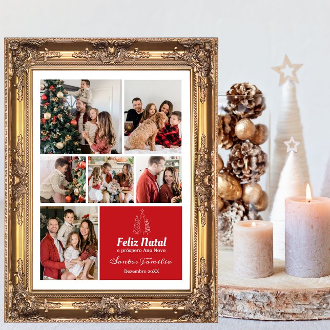 Cartão De Festividades Colagem de Fotos da Família, Natal Moderno, Portug (Criador carregado)
