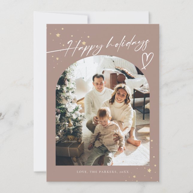 Cartão De Festividades Colagem de Fotos da Família no Natal Boho Moderno (Frente)