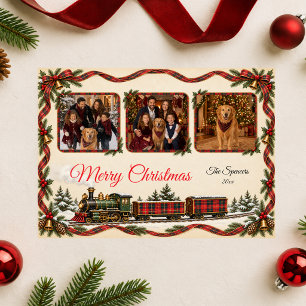 Cartão De Festividades Colagem de Fotos da Família no Trem de Natal Tarta