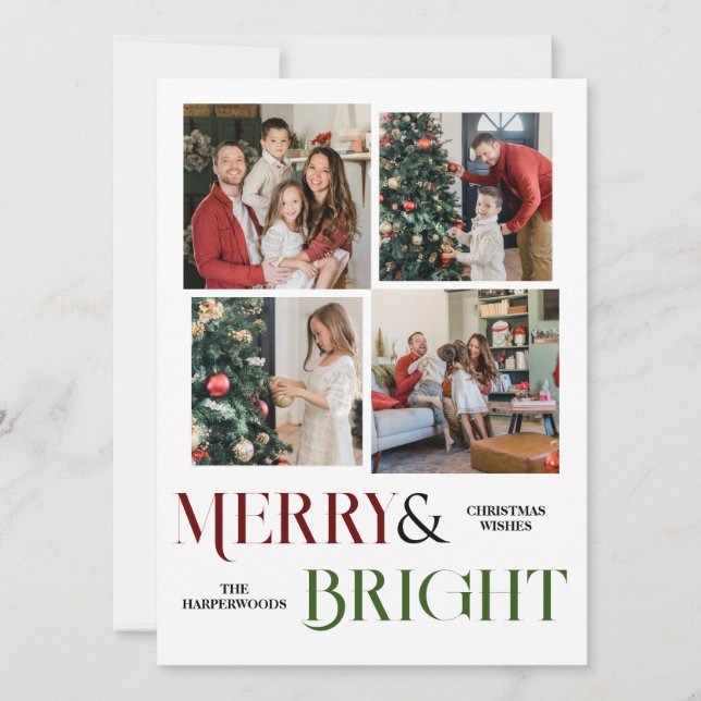 Cartão De Festividades Colagem de Fotos da Família Script de Feriados de  (Frente)