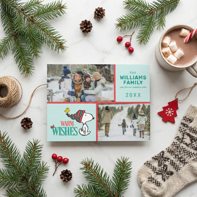 Cartão De Festividades Colagem de Fotos da Família Snoopy & Woodstock (Criador carregado)