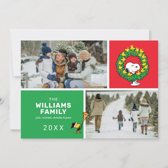 Cartão De Festividades Colagem de Fotos da Família Snoopy & Woodstock (Frente)
