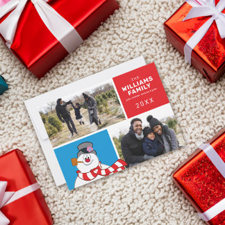 Cartão De Festividades Colagem De Fotos Da Família Snowman Holiday