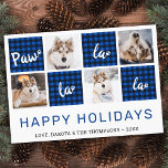 Cartão De Festividades Colagem de Fotos da Xadrez de Pet de Paw La La Blu<br><div class="desc">Paw La La La! Envie cartões de natal fofos e divertidos com este cartão de feriado personalizado e super fofo. Feliz Natal do cão com pegadas bonitas num design de fotos moderno e divertido. Adicione fotos de seus cachorros ou fotos da família com o cachorro e personalize com o nome...</div>