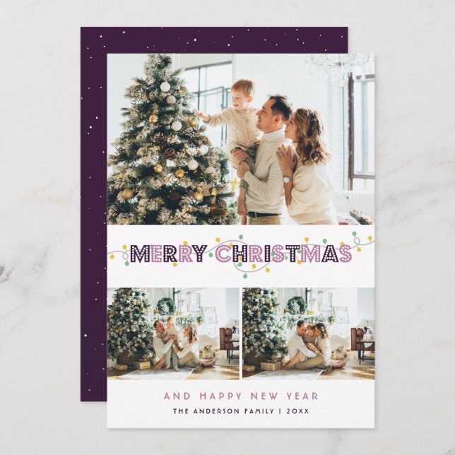 Cartão De Festividades Colagem de Fotos das Luzes de Natal Puras 3 (Frente/Verso)