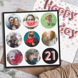 Cartão De Festividades Colagem de Fotos de Aniversário de 21 anos Moderna
