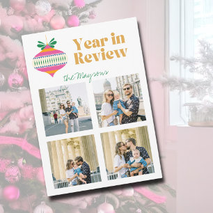 Cartão De Festividades Colagem de Fotos de Ano em Revisão Ornamentação Nó
