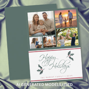 Cartão De Festividades Colagem de Fotos de Azevinho Moderno Feliz Natal