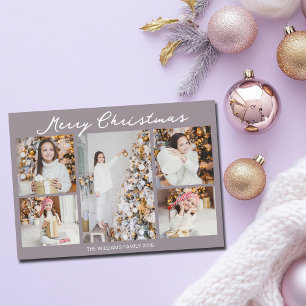 Cartão De Festividades Colagem de Fotos de Família Chic Mauve de Natal