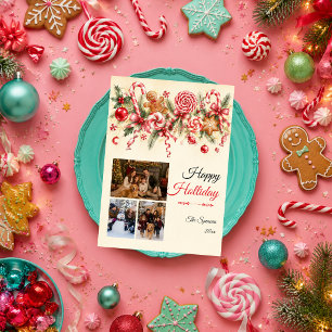 Cartão De Festividades Colagem de Fotos de Família de Natal com Peppermin