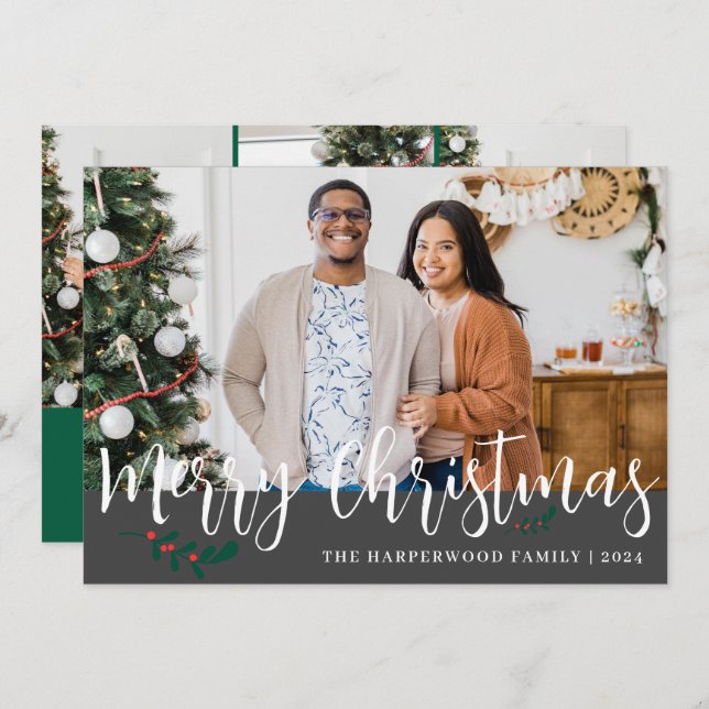 Cartão De Festividades Colagem de Fotos de Família do Natal Moderno Elega (Frente/Verso)