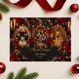 Cartão De Festividades Colagem de Fotos de Família do Natal Rosa Gótica