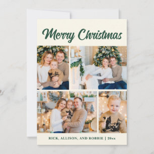 Cartão De Festividades Colagem de Fotos de Família Natal Feliz Verde