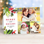 Cartão De Festividades Colagem de Fotos de feliz e Cores de Água Brilhant<br><div class="desc">Uma bela design de cor da água foliar de Natal com folhas verdes e bagas vermelhas armam suas três (3) paisagens,  quadrados e fotos de retrato. Personalize o texto da frente e do dentro com a sua redação preferida.</div>