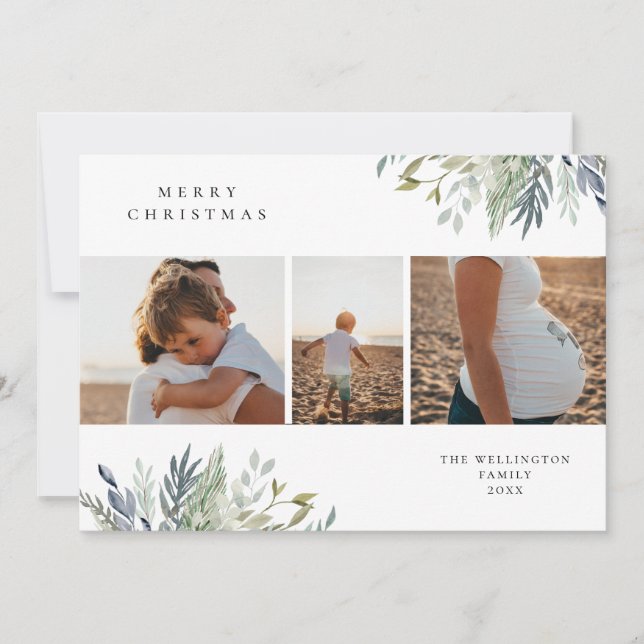 Cartão De Festividades Colagem de Fotos de Feriado de inverno em Aquarela (Frente)