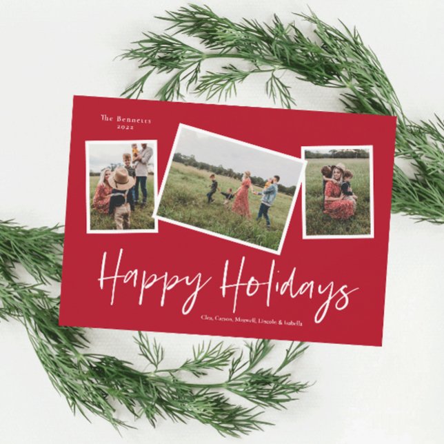 Cartão De Festividades Colagem de Fotos de Férias Felizes com Letra Simpl (Criador carregado)