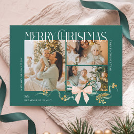 Cartão De Festividades Colagem de Fotos de Natal Arco Verde Aquarela