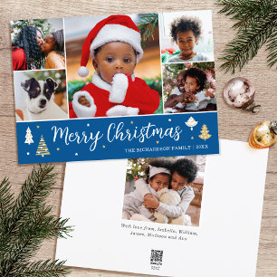 Cartão De Festividades Colagem de Fotos de Natal Árvores Azul