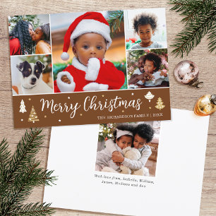 Cartão De Festividades Colagem de Fotos de Natal Árvores Marrom